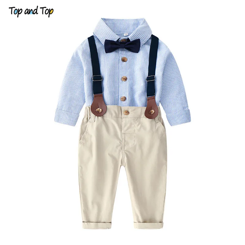 

Top and Top Baby Boy Clothing Set 2019 infant newborn boy clothes Long Sleeve Striped Shirts+Overalls Casual Bebes Clothing