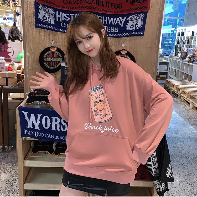 Осень Корея ins Harajuku Винтаж BF с длинным рукавом Толстовка Женская мода Свободный плюс бархат толстый Повседневный женский свитер