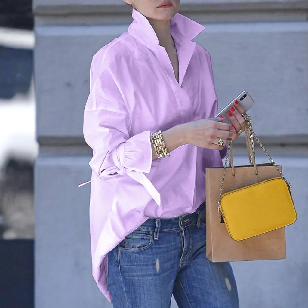 Spring Long Sleeve tops Women Casual shirt top Lapel Shirt 2020 fashion Plain Print Blouse Plus size shirt tops blouses women