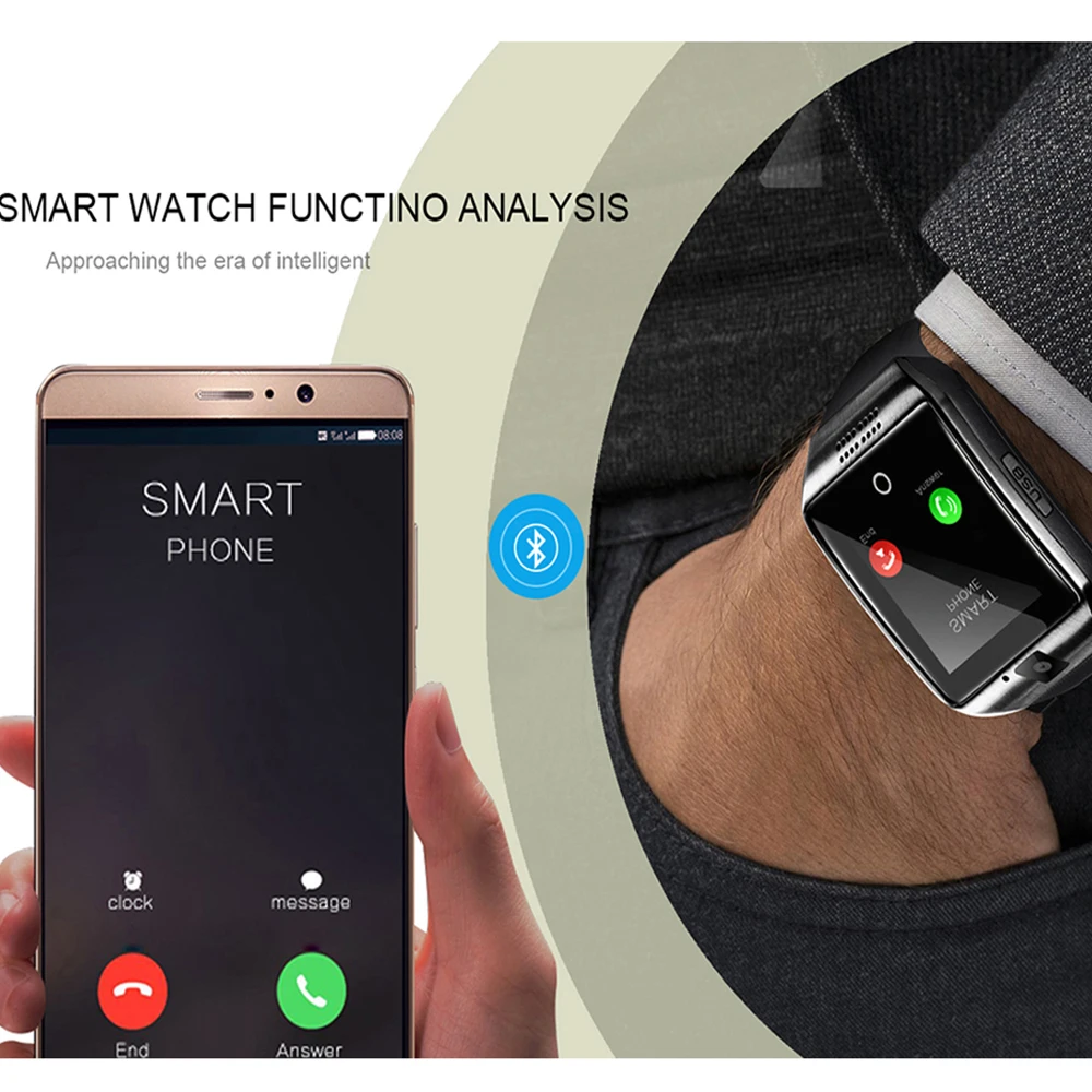 Смарт-часы с камерой, Q18 Bluetooth Smartwatch Sim Tf слот для карты фитнес-трекер спортивные часы для Android