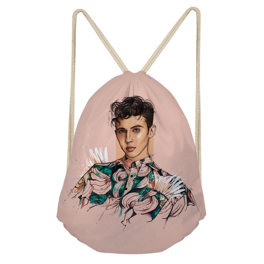 As Picture THIKIN Handsome Star Troye Sivan Print Drawstring Bags Beach Pouch for Teenager Women Fans Travel Easy Shoulder Bag Custom - Color: As Picture