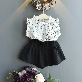 

Baby Girls Clothes Set Summer Casual Children Clothing Fashion Kid Chiffon Polka Dots Print Sleeveless Shirt+Shorts Girl Suits