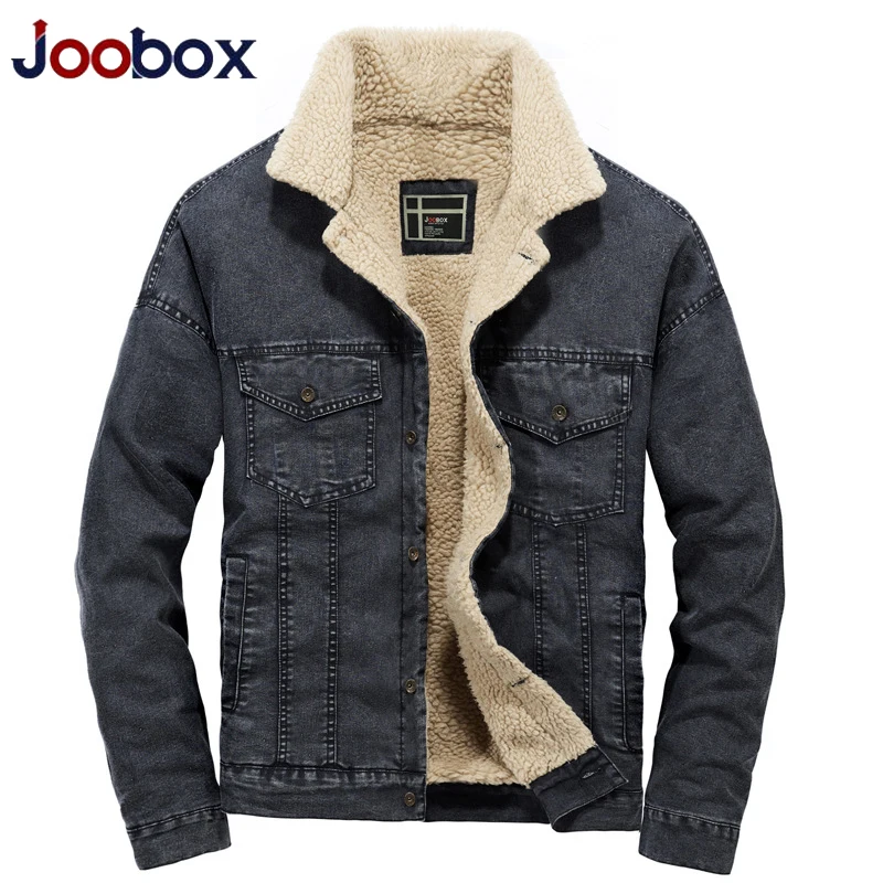 

2019 High Quality Casual Thick Denim Jacket Men Winter Warm Mens Lamb Wool Liner Jacket Turndown Collar Cowboy Coat Male Size