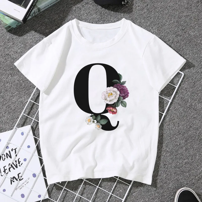 A B C D E English Alphabet Print T Shirt Women 2020 New Summer Couples Lovers Female T-Shirt Harajuku Casual White Tops Tshirt