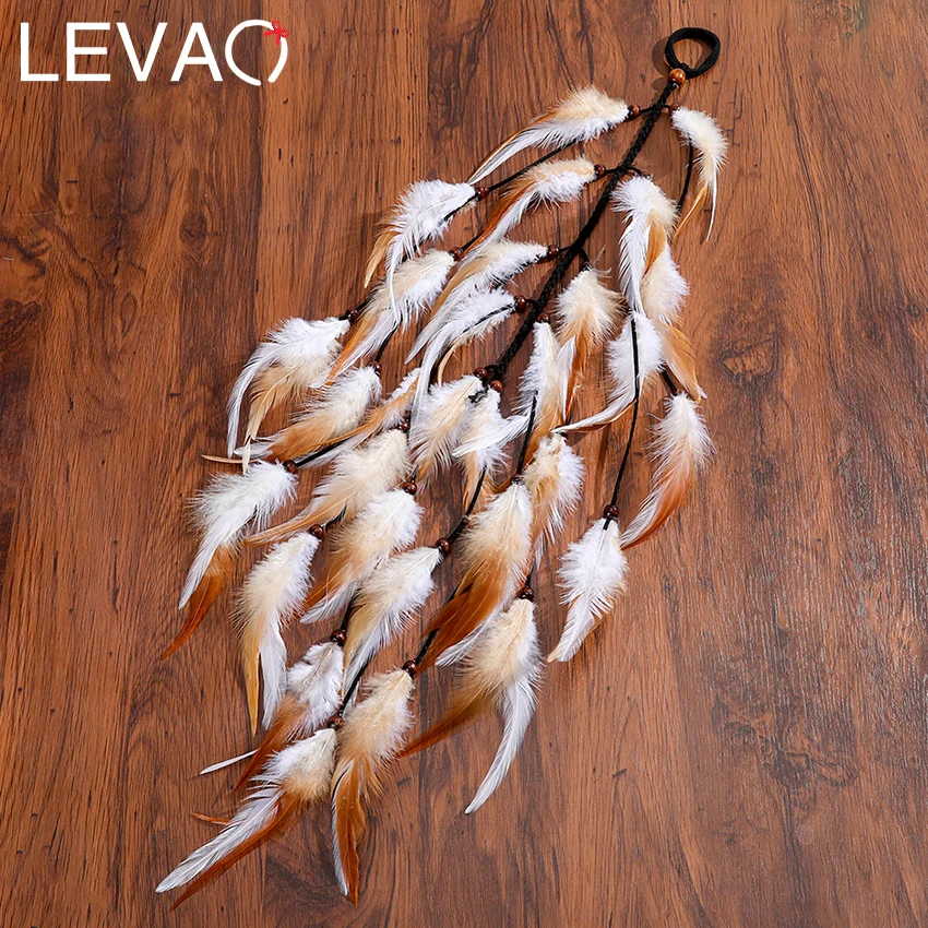 Levao Retro Festival Feather Hair Rope for Women Headdress Headband Scrunchies Rubber Band Elastic Bands |