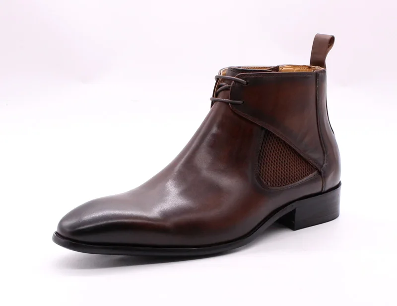Мужские кожаные ботинки Felix Chu; ботинки «Челси» из телячьей кожи с квадратным плоским носком; цвет коричневый, черный, ручной работы; ботильоны на шнуровке