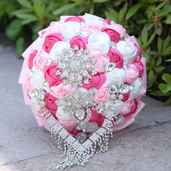 

Wedding Bouquet Ceremony Bride Bouquet Rhinestone Exquisite Bridal Bouquet Artificial Flowers for Wedding Party (Pink)