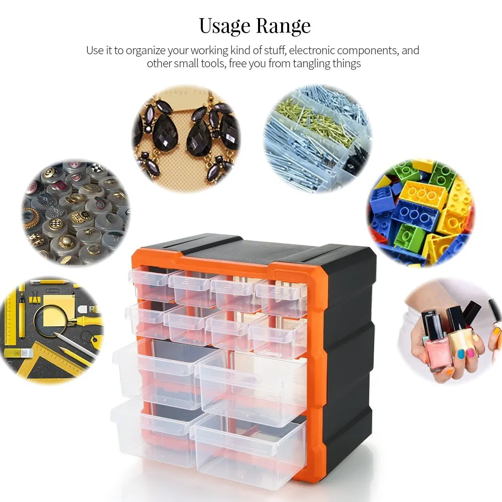 Electronic Components In Plastic Drawer Organizer Stock Photo