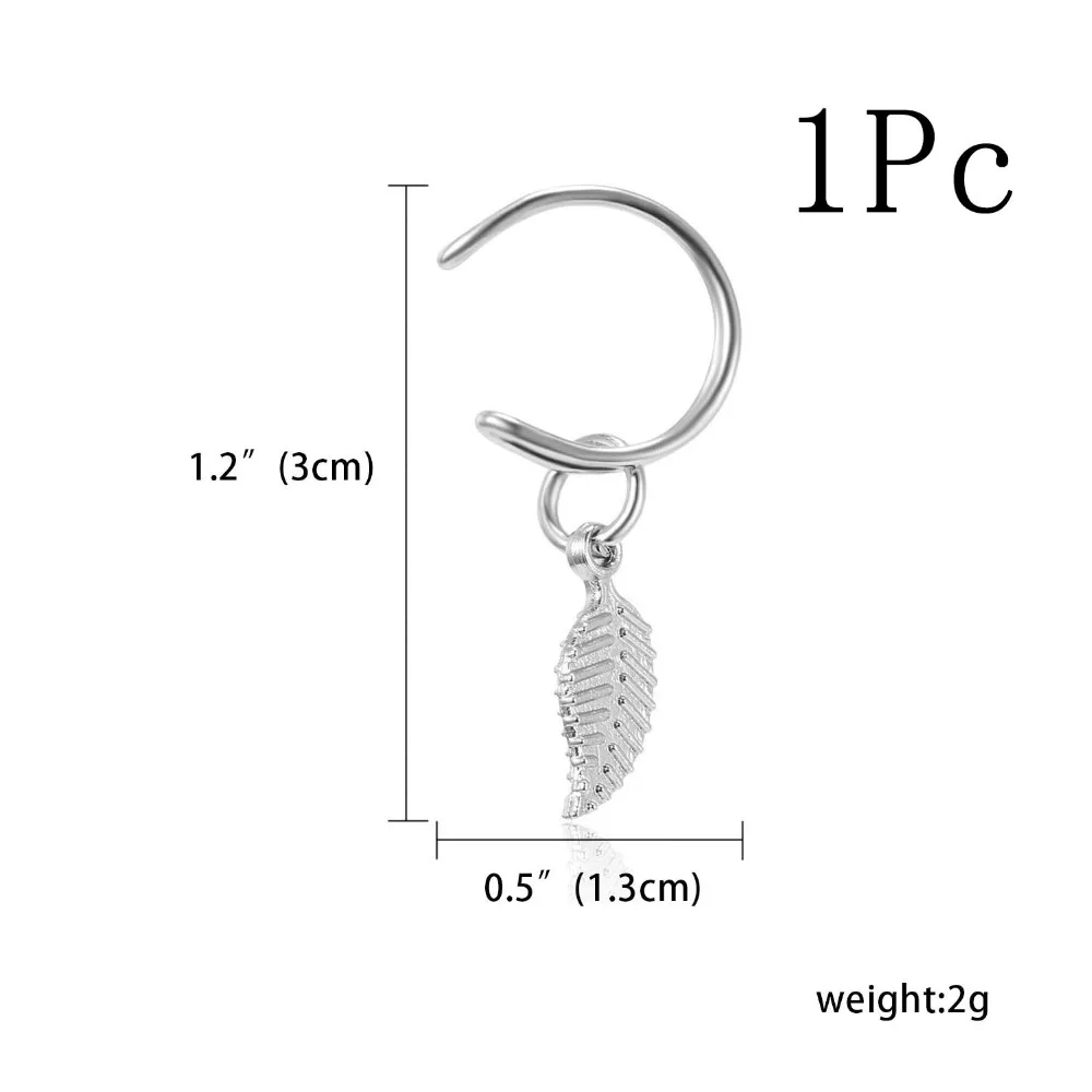 1 шт панк-рок ушные клипсы Кафф серьги без пирсинга u-образные клипсы хряща ушные манжеты в форме листа Pendientes серьги серебристого цвета; бижутерия
