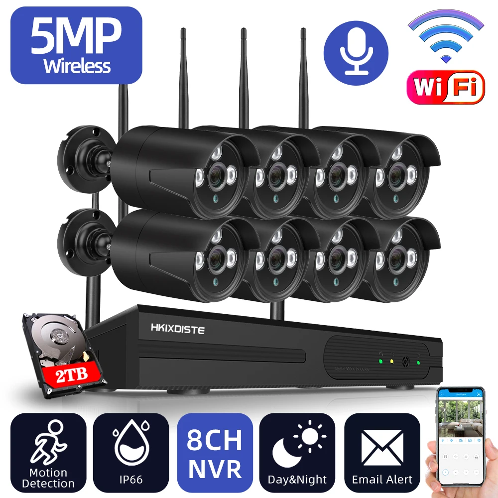 5MP CCTV Wifi Video Surveillance Kit 8CH Outdoor Waterproof Security IP