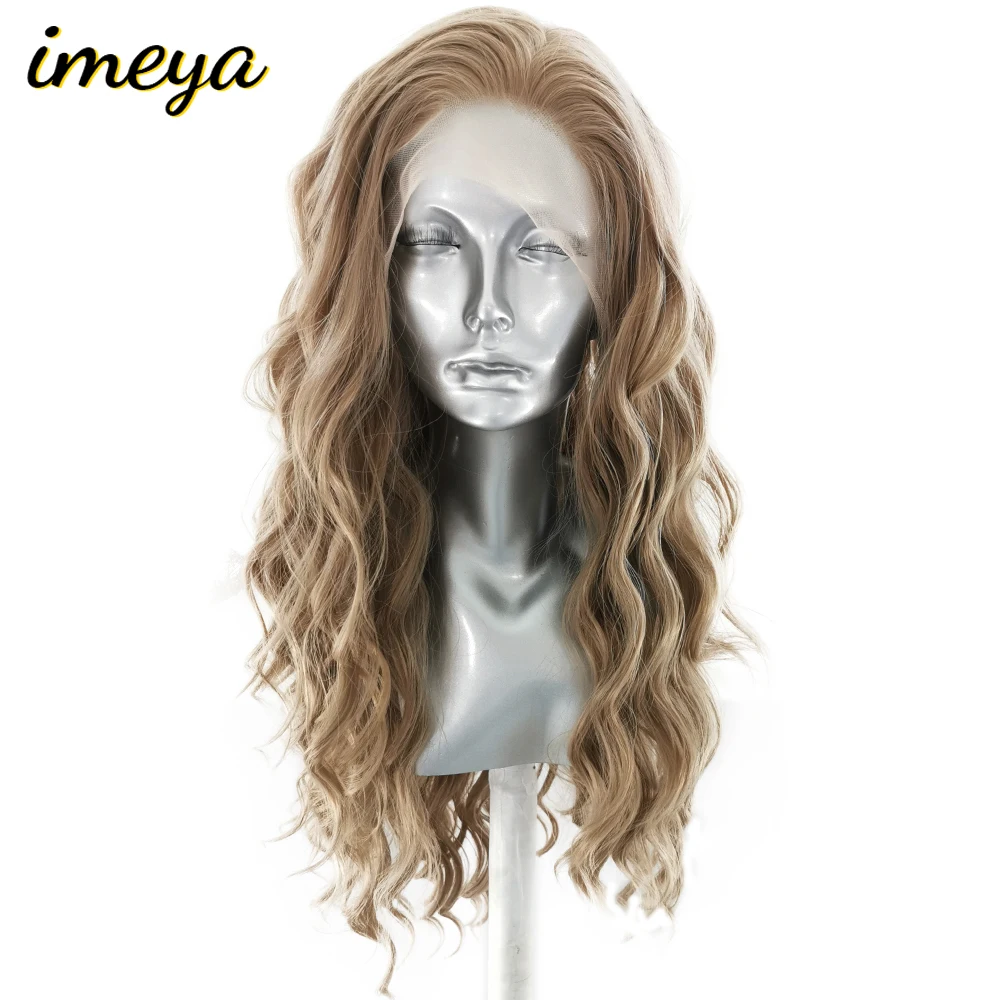 Imeya объемная волна 150% плотность высокого Температура волокна синтетические Синтетические волосы на кружеве Парики часть половинный парик 13X3) на прозрачной основе