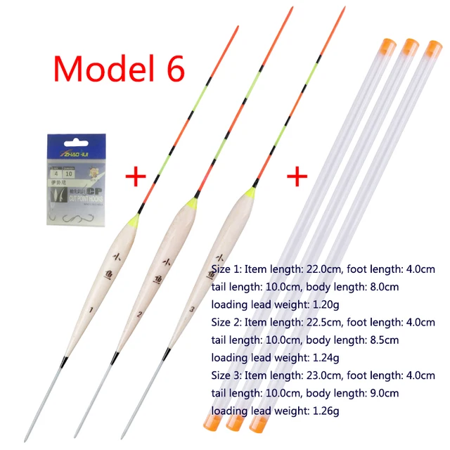 3pcs/lot Shallow Water Fishing Floats Balsa Bobber+3pcs float tubes+1 Bag Fishing hooks Fresh Water Buoy Fishing Tackles Tools Model 6