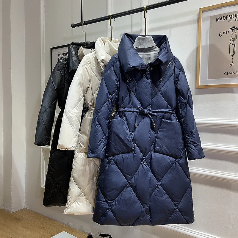 

2020 Winter Women Down Jacket White Duck Hot Style Fashion Mid-length Korean Style Slim Slimming Over-the-knee Jacket