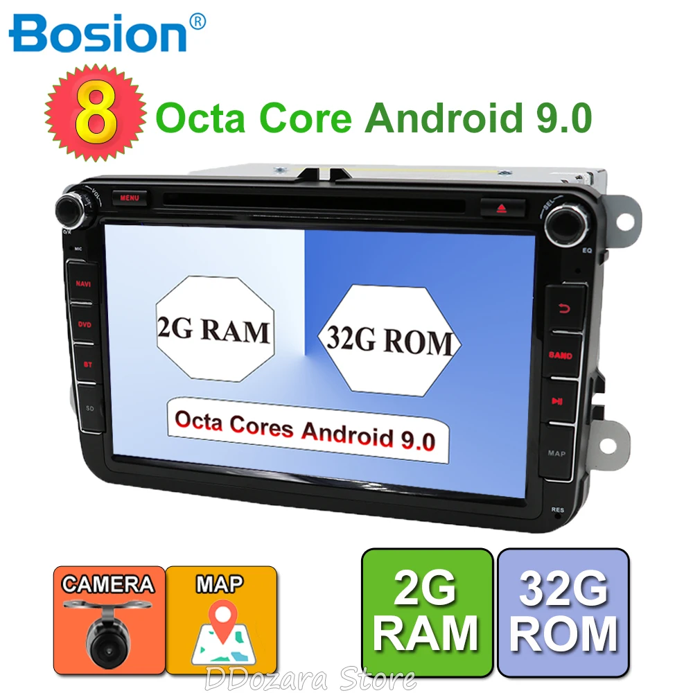 Bosion Два Din Автомобильный мультимедийный плеер Android 9 авто радио для Skoda/Seat/Volkswagen/Passat b7/POLO/GOLF 5 6 DVD gps 8 ядер