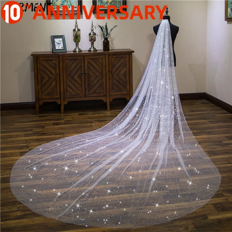 

OLLYMURS New Shiny Piece Bride Wedding Actress Empty Section Trailing One-Layer 400cm Veil Wedding Accessories