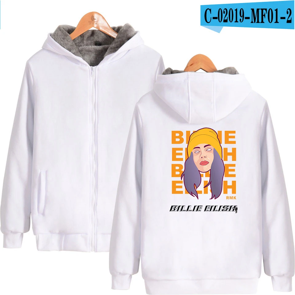 Singer Billie eilish New 2D Printing Hoodie Zipper Fashion Hoodie Sweatshirt Casual Thicken Hoodie Zipper Sweatshirt - Цвет: White