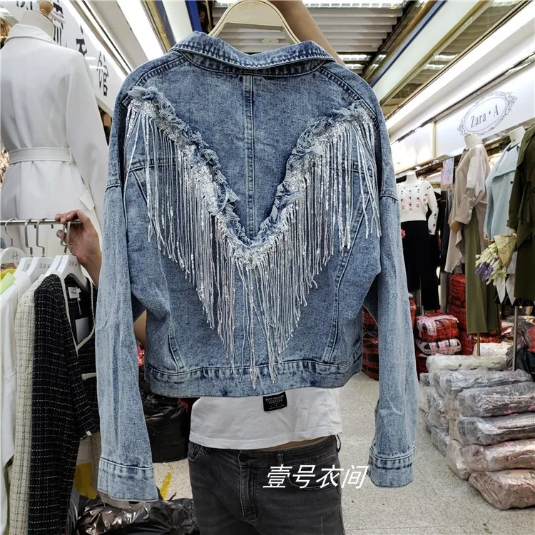 

Ripped Jeans Jacket Women Fringed Denim Coat Female Lady Loose Fashion Small Jackets Spring Autumn Coat Femme Casaco Feminino