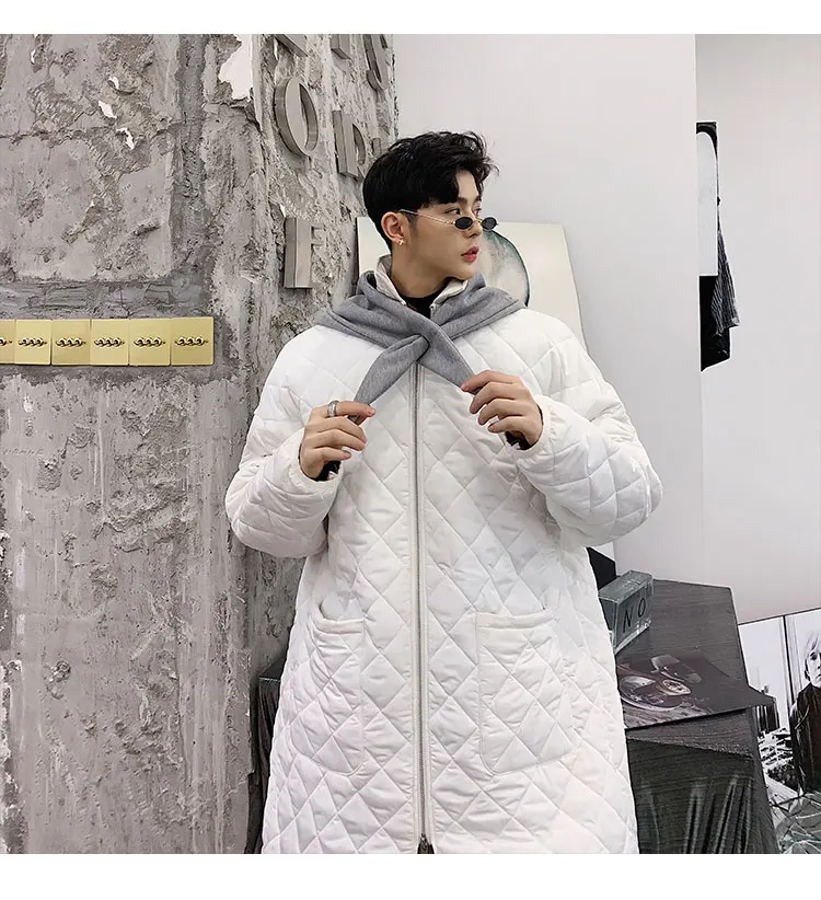 Белый M-XL! новая хлопковая одежда выше колена, с капюшоном, с ромбовидной сеткой свободная хлопковая куртка в Корейском стиле хлопок - Цвет: Белый