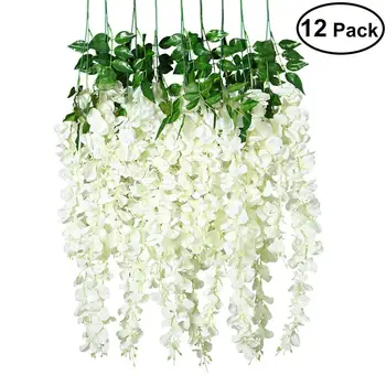 

UNOMOR 12 Pcs Artificial Silk Wisteria Ivy Vine Green Leaf Vine Garland Simulation Props 90CM for Wedding Party Decoration
