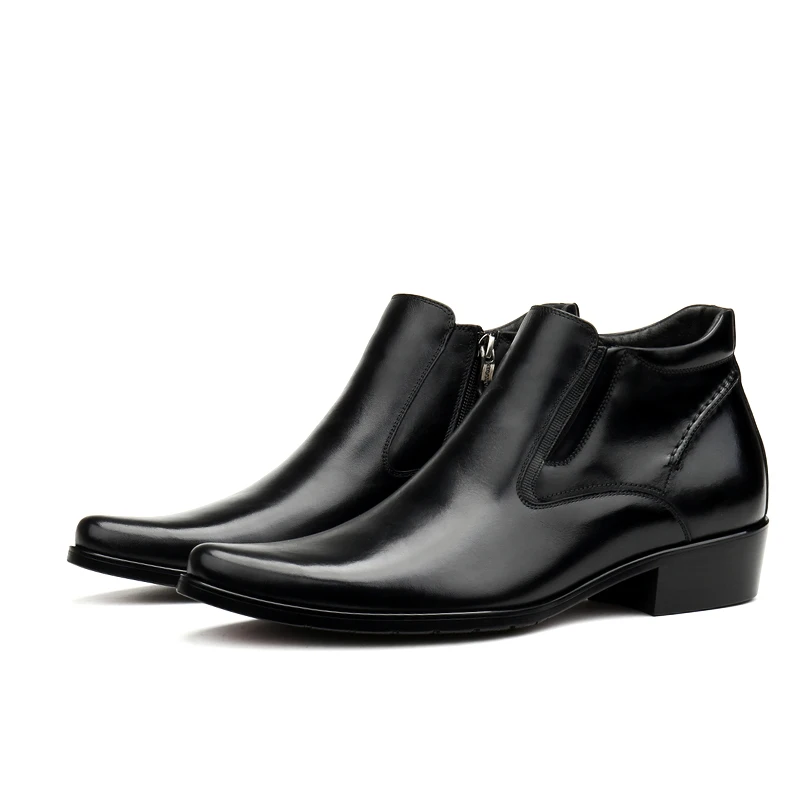 

Large Size EUR45 Pointed Toe Winter Black Mens Ankle Boots Genuine Leather Boots Male Chelsea Boots Shoes
