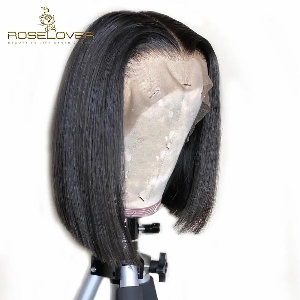 

13*6 Lace Front Human Hair Wigs Deep Part Short Straight Bob Wigs Detachable Band Brazilian Remy Lace Front Wigs Bleached Knots