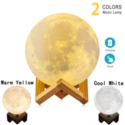 Lampe LED tactile en forme de lune ZK20, Rechargeable, impression 3D, changement de couleur, luminaire décoratif d'intérieur, idéal pour la chambre d'un enfant, nouveauté 2020 