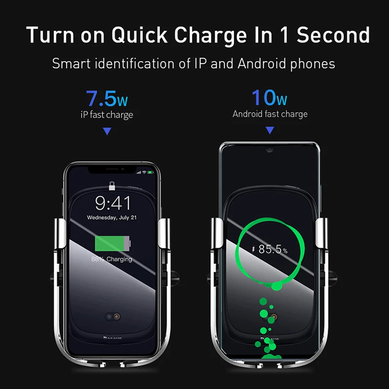 Baseus 10 Вт автомобильное Qi Беспроводное зарядное устройство для iPhone XS Max samsung Xiaomi Автомобильный держатель для телефона интеллектуальная инфракрасная быстрая Беспроводная зарядка