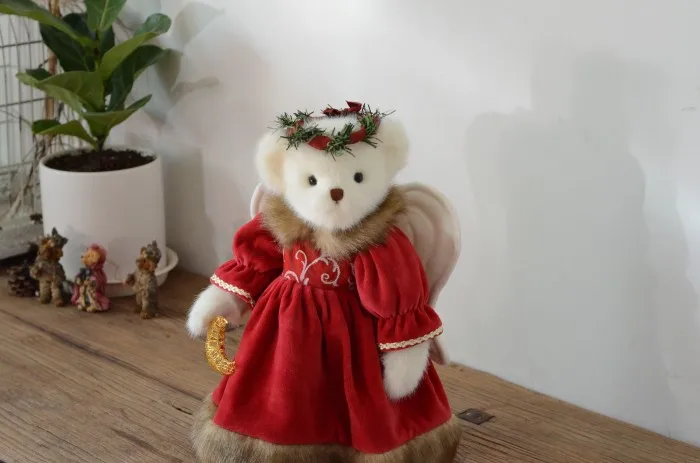 natal urso de pelúcia pelúcia brinquedos com asas de anjo de pelúcia joint teddy bear boneca na saia presente de natal para menina crianças