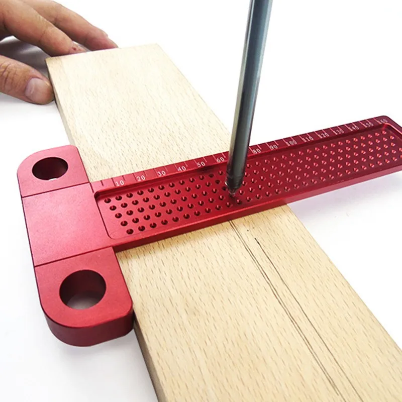 T-type Crossed Ruler Hole Scribing Measuring Wood Gauge Woodworking Scriber Tool 