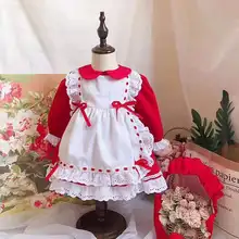 Осенне-зимнее От 0 до 6 лет платье с длинными рукавами и красным бантом для маленьких девочек в испанском стиле нарядное платье принцессы для рождественской вечеринки бальное платье