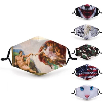 

New Washable Face Mask For Woman Man Anti-dust Mouth Face Mask Adult Reusable Anti-fog Adjustable Cat Print Children Mask Unisex