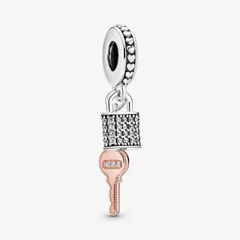 

Jewelry DIY Gift Birthday Trendy Pink PavE paved padlock and key Charm fit Original Pandora Bracelets 100% 925 Sterling Silver
