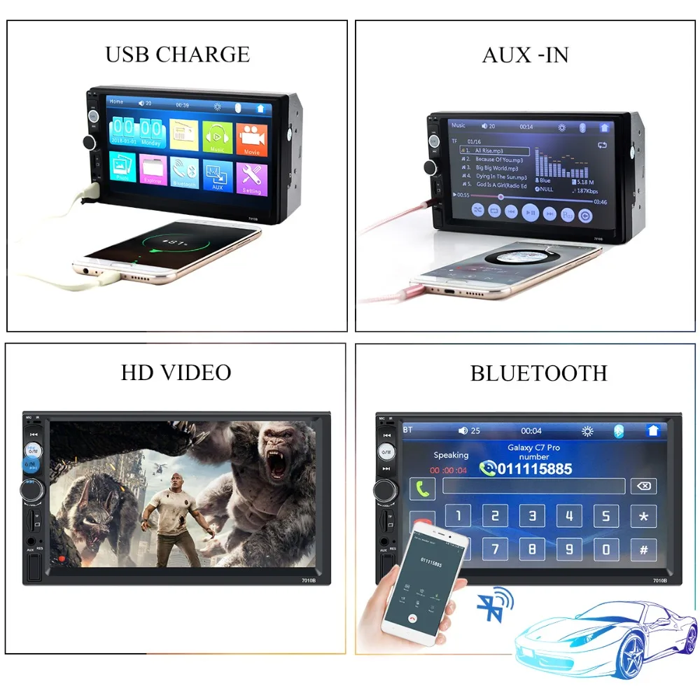 Автомагнитола 7010B 2 din мультимедийный плеер с сенсорным экраном HD 7 дюймов 12 В