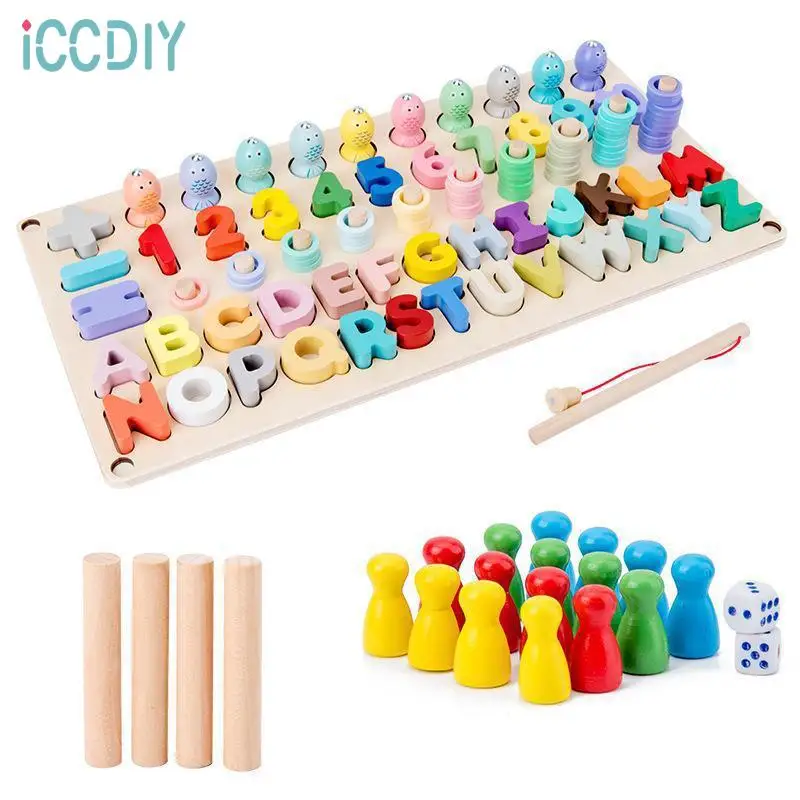 Baby Math Toys Kids Educational Wooden Toy Magnetic Fishing Count 