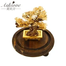 Feng shui décor chanceux richesse ornement 24k feuille d'or pin arbre or artisanat bureau chanceux ornements décoration de la maison cadeaux(China)