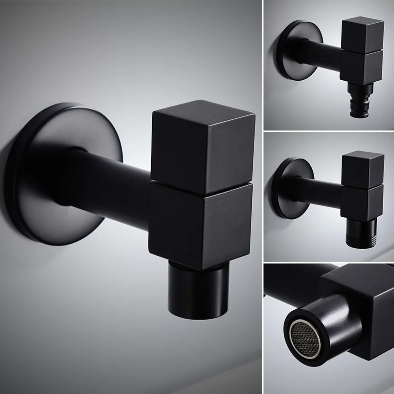 BLACK FULL BRASS square washing machine 4 point faucet balcony mop pool single cold water tap | Обустройство дома