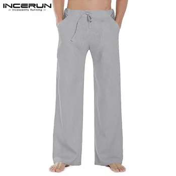 

INCERUN Fashion Men Straight Pants Drawstring Streetwear Solid Color Casual Trousers Harajuku Joggers Pantalones Hombre S-3XL