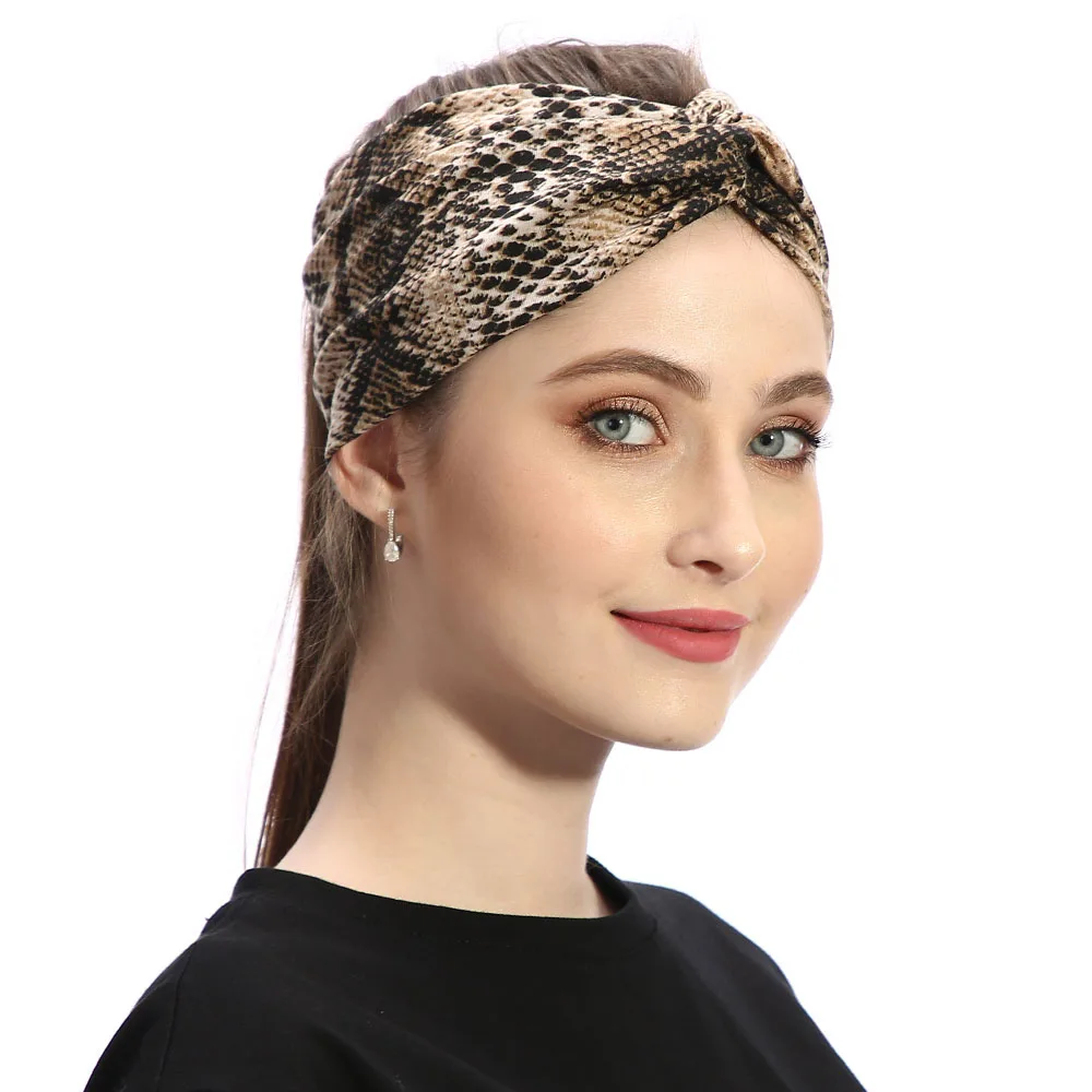 Women's Knotted Snake Printed Headband Floral Pattern Summer Yoga Sports Hairband Quality Cotton Turban Fashion Hair Accessories drop resistant fog pattern printed leather wallet stand cover cellphone case for realme c21y blue