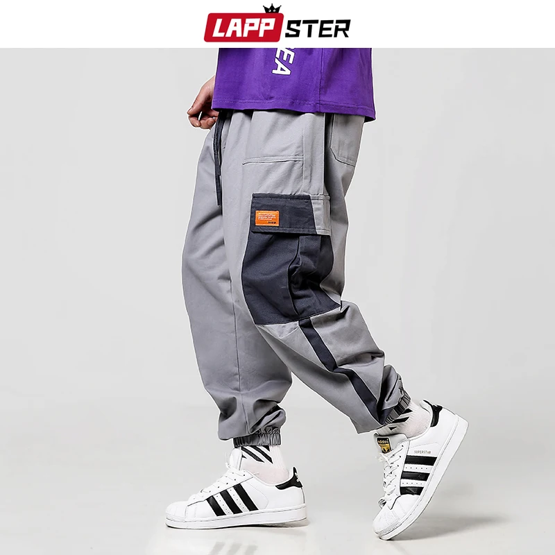 

Men Steetwear Patchwork Cargo Pants Joggers 2019 Overalls Men Pockets Harem Pants Hip Hop Sweatpants Baggy Trousers