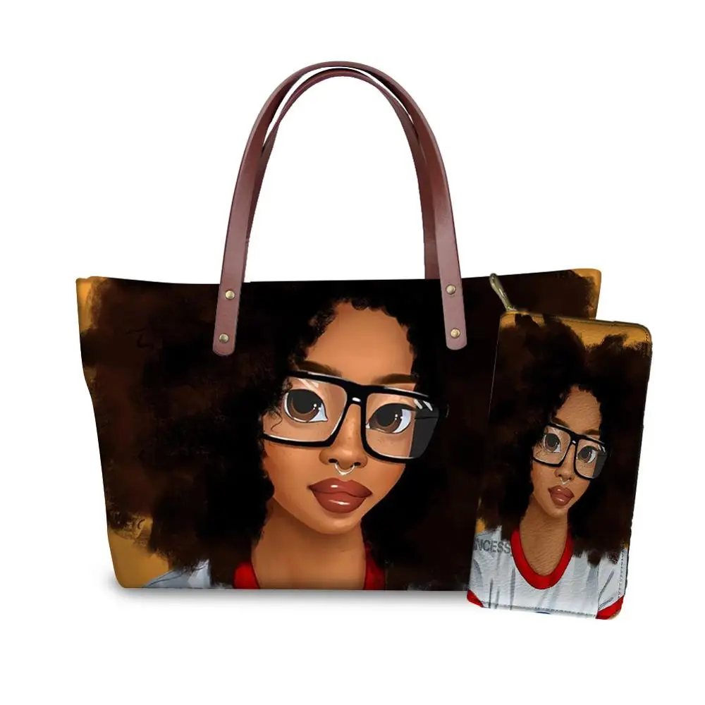 FORUDESIGNS/женские ручные сумки и сумочки для черных женщин, художественные сумки в Африканском и американском стиле для девочек, женские сумки с принтом, 2 шт./компл., летняя пляжная сумка - Цвет: YQ4054ALZ21