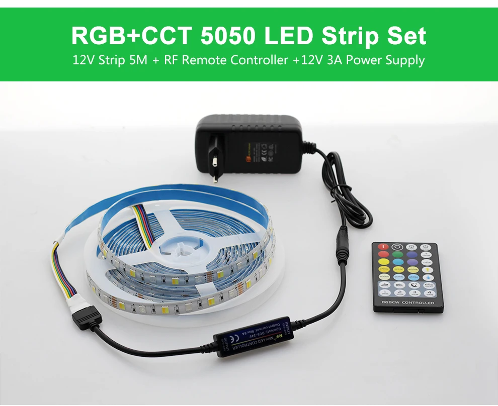 Светодиодная лента RGBCCT набор RGB+ двойной белый светодиодный гибкий свет 5050 5 м 300 светодиодный s+ 28Key RF пульт дистанционного управления+ адаптер питания DC12V