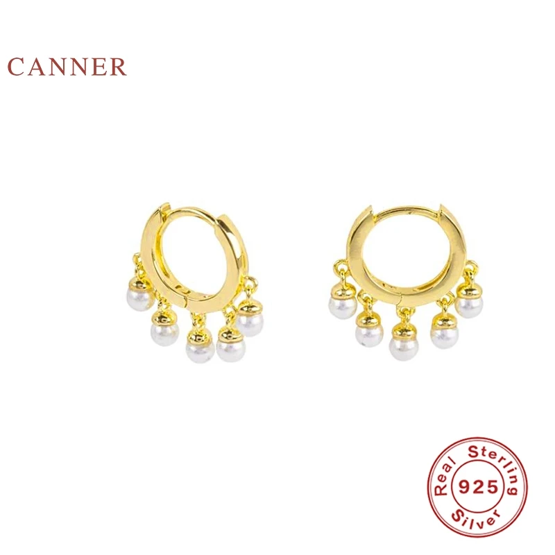 

CANNER Simple Creative Pearl Earrings Hoops 925 Sterling Silver Earrings For Women Silver Jewelry Earring Aretes De Mujer