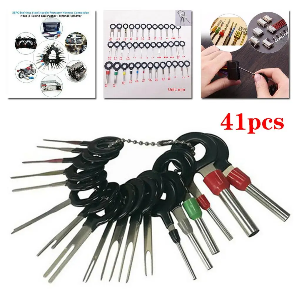 

41PCS Car Terminal Removal Kit Wiring Crimp Connector Pin Extractor Puller Terminal Repair Professional Tools