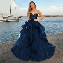 Простые темно-синие многоуровневые юбки из органзы бальное платье Бальные платья с кристаллами пояса без рукавов сладкий 16 выпускного вечера платья