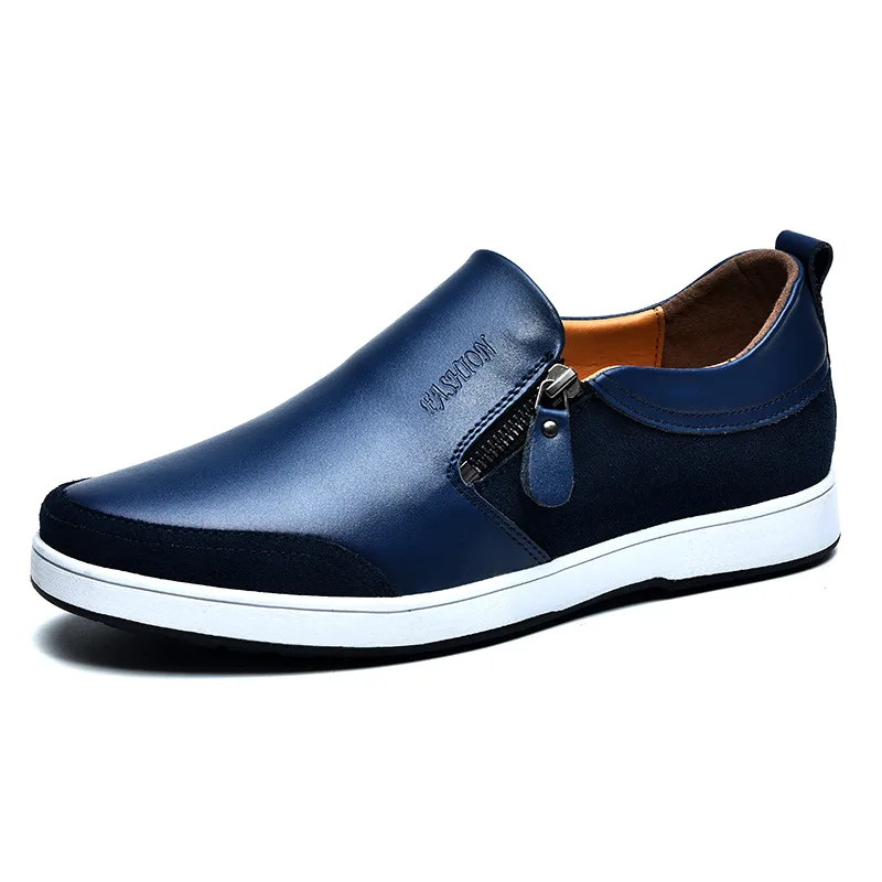 

AmzBarley Men Shoes New Leather Breathable Invisible Height-increasing Loafers Side Zipper Hard-wearing Chaussure Homme SH195