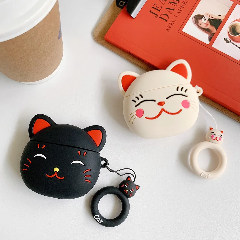 

for Airpods 2 Cute Cartoon Cats Cover Wireless Earphone Silicone Case Ring Strap for AirPods 1 2 Bluetooth Headset Charging Box
