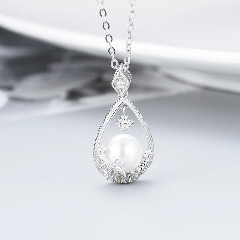 

MADALENA SARARA Sterling Silver S925 9-10mm Freshwater Pearl Pendant Women Necklace Cubic Zirconia Classical Chain Necklace