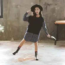 Платье в Корейском стиле для девочек в стиле пэчворк модные хлопковые осенние платья для девочек 4-9 лет C284