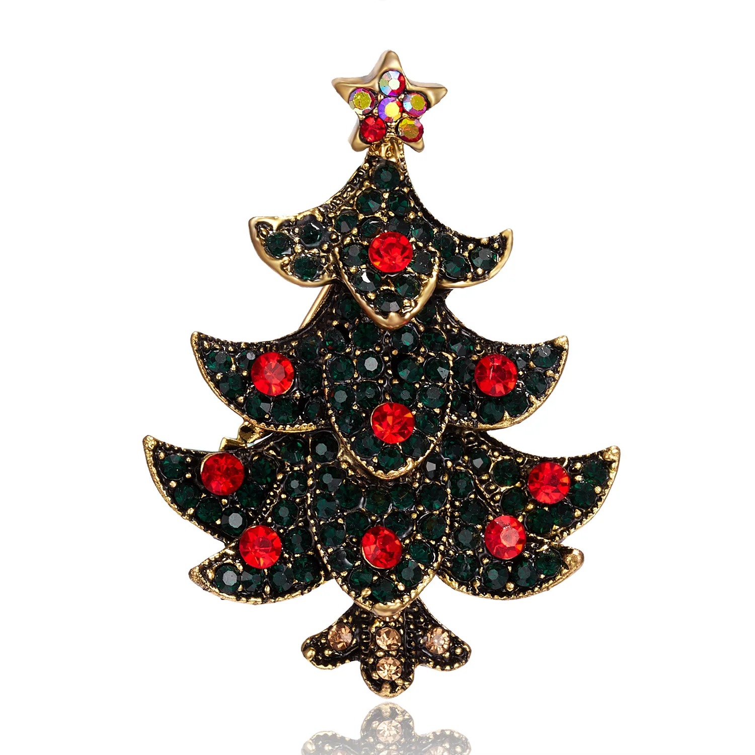 Broche de Diamantes de imitación SUCHUANGUANG Vintage Multicolor árbol de Navidad Broche de Diamantes de imitación Pin de joyería de Fiesta de Boda aleación