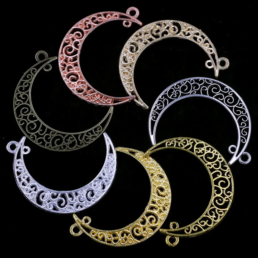 

50Pcs Pendants Moon Heart Hollow 2 Holes Connectors For Charm Necklaces Jewelry DIY Findings 4x3cm